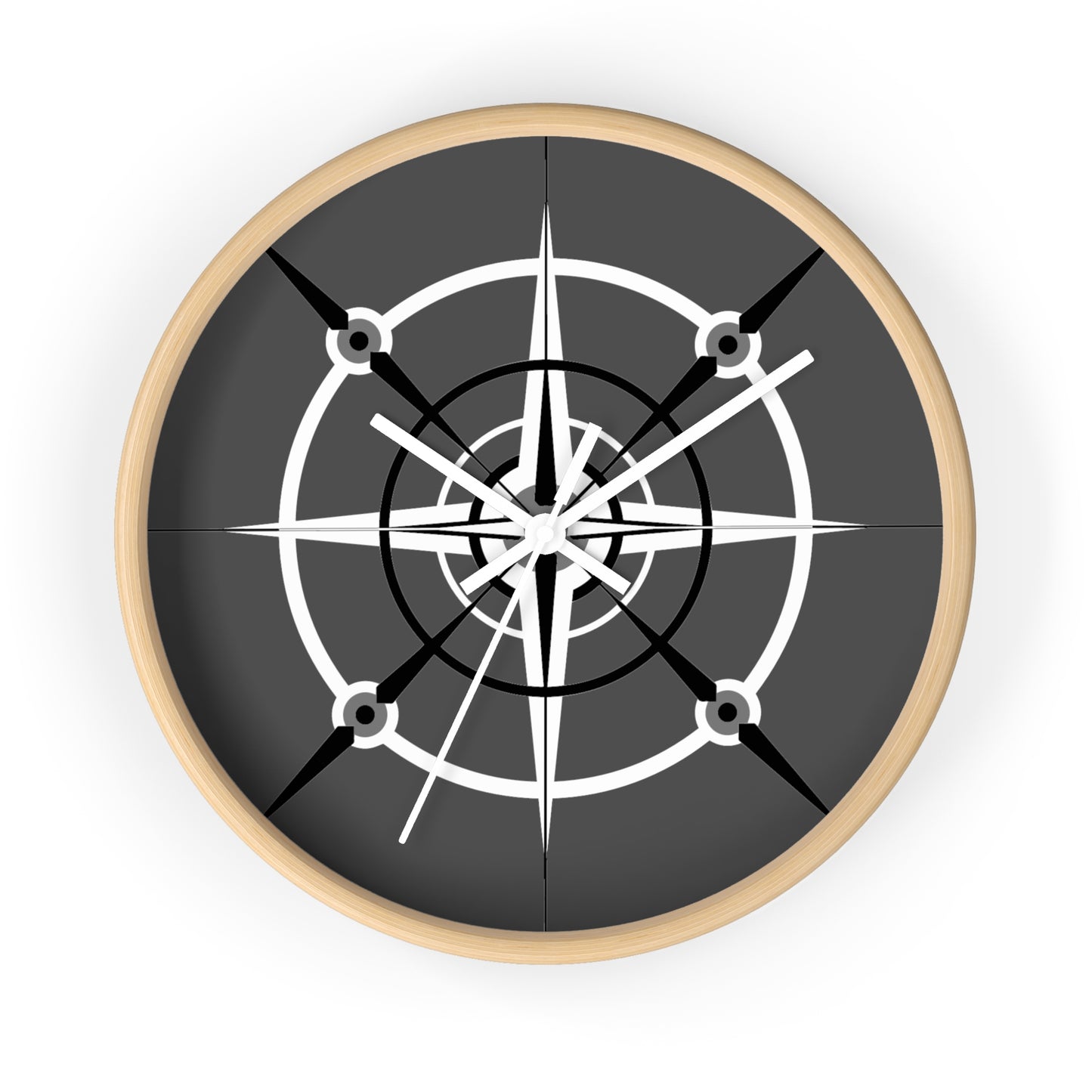 Smokey Monochrome Compass Rose Wall Clock