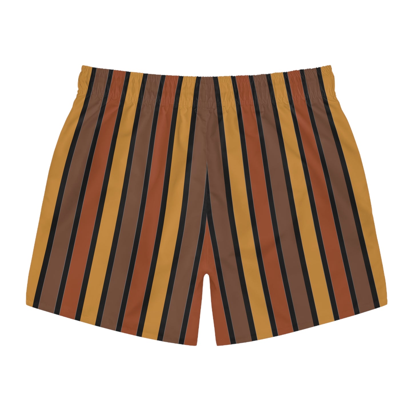 Funky 70's Style Retro Striped Swim Trunks in Shades of Mahogany