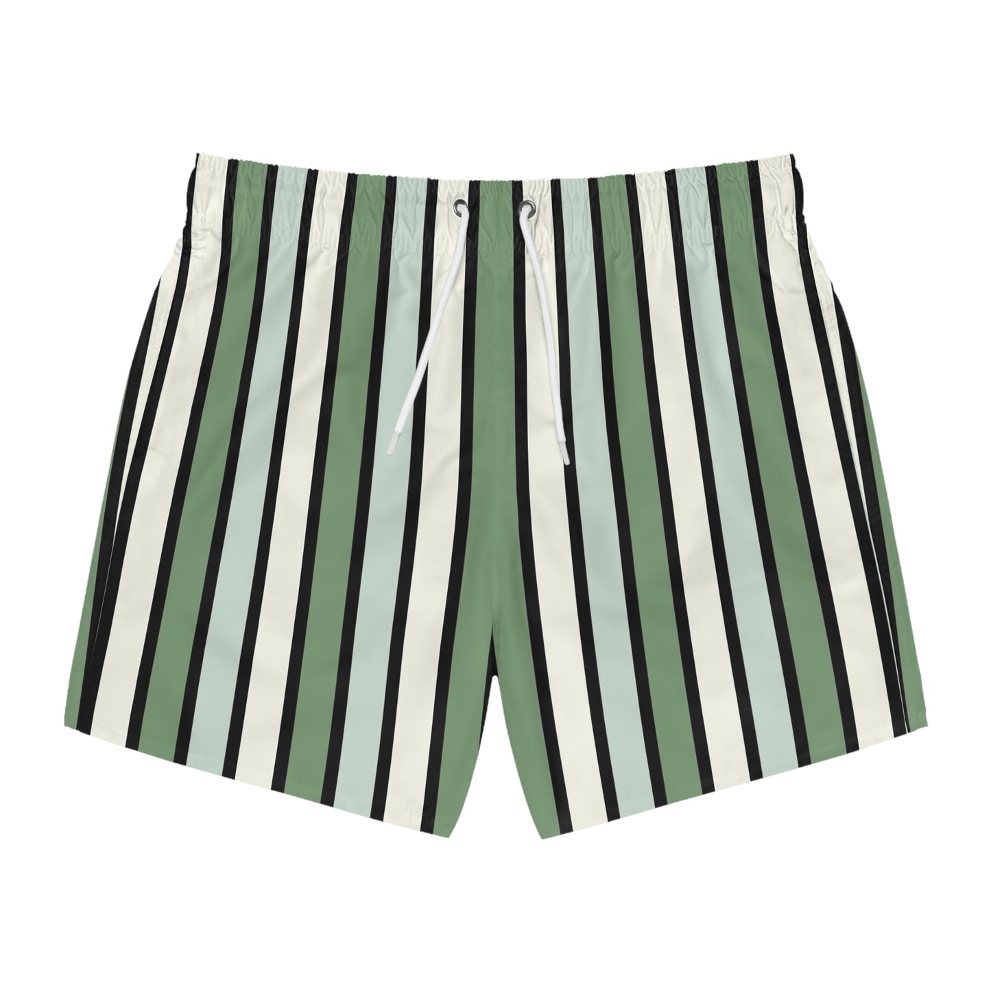 Funky 70's Style Retro Striped Swim Trunks in Shades of Seafoam Green