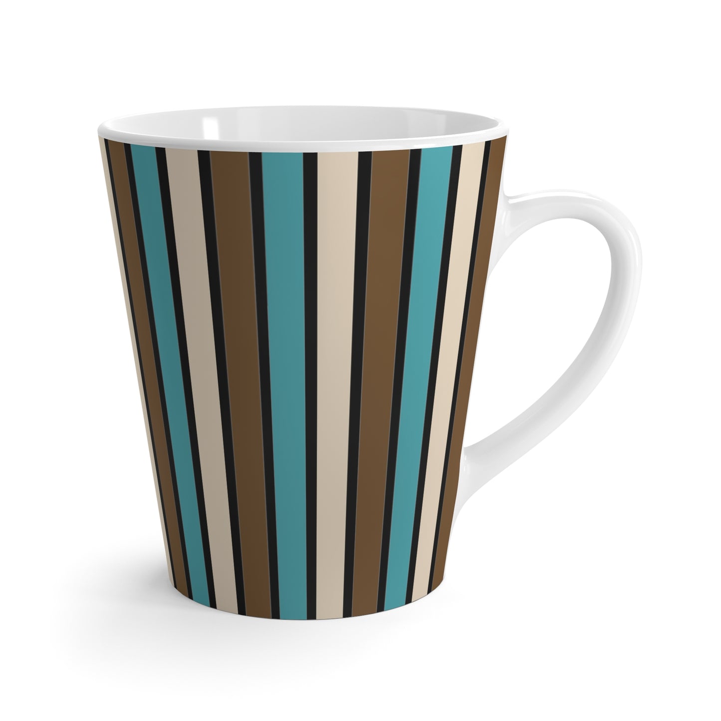 Funky Retro 70's Striped Ceramic Latte Mug: Light Blue/Cream/Coffee Brown