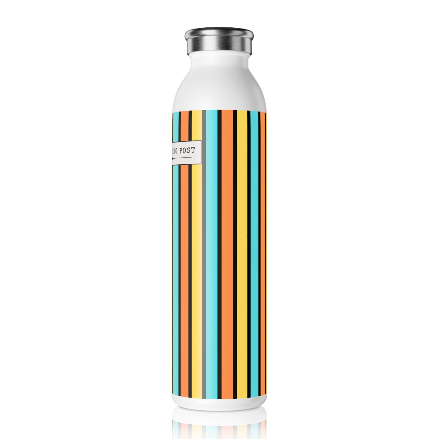 FUnky 70's Style Retro Striped 20oz Slim Water Bottle in Goldenrod/Teal/Orange