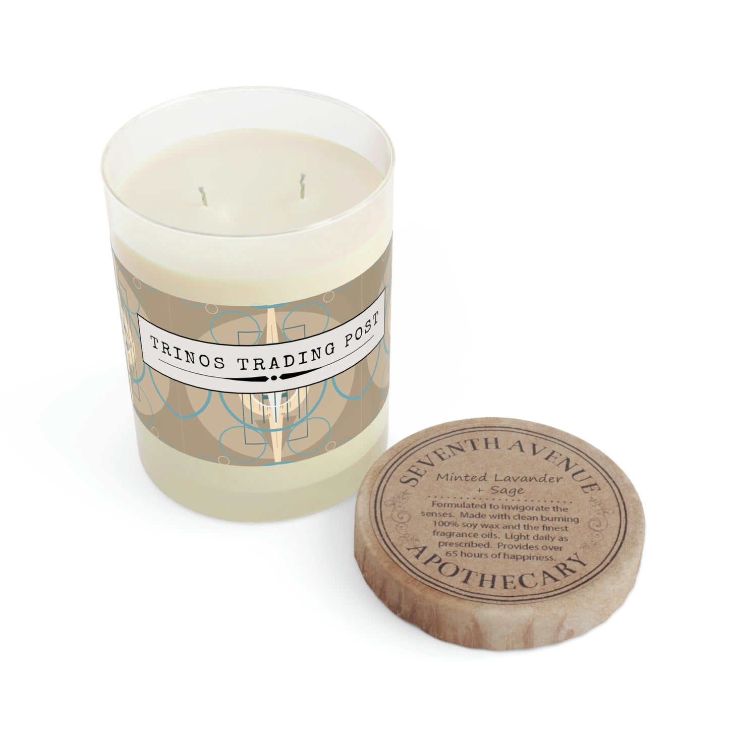Wicked Candles + Trinos Trading Post: Deco Beige Minted Lavendar & Sage Scented Candle - Full Glass, 11oz