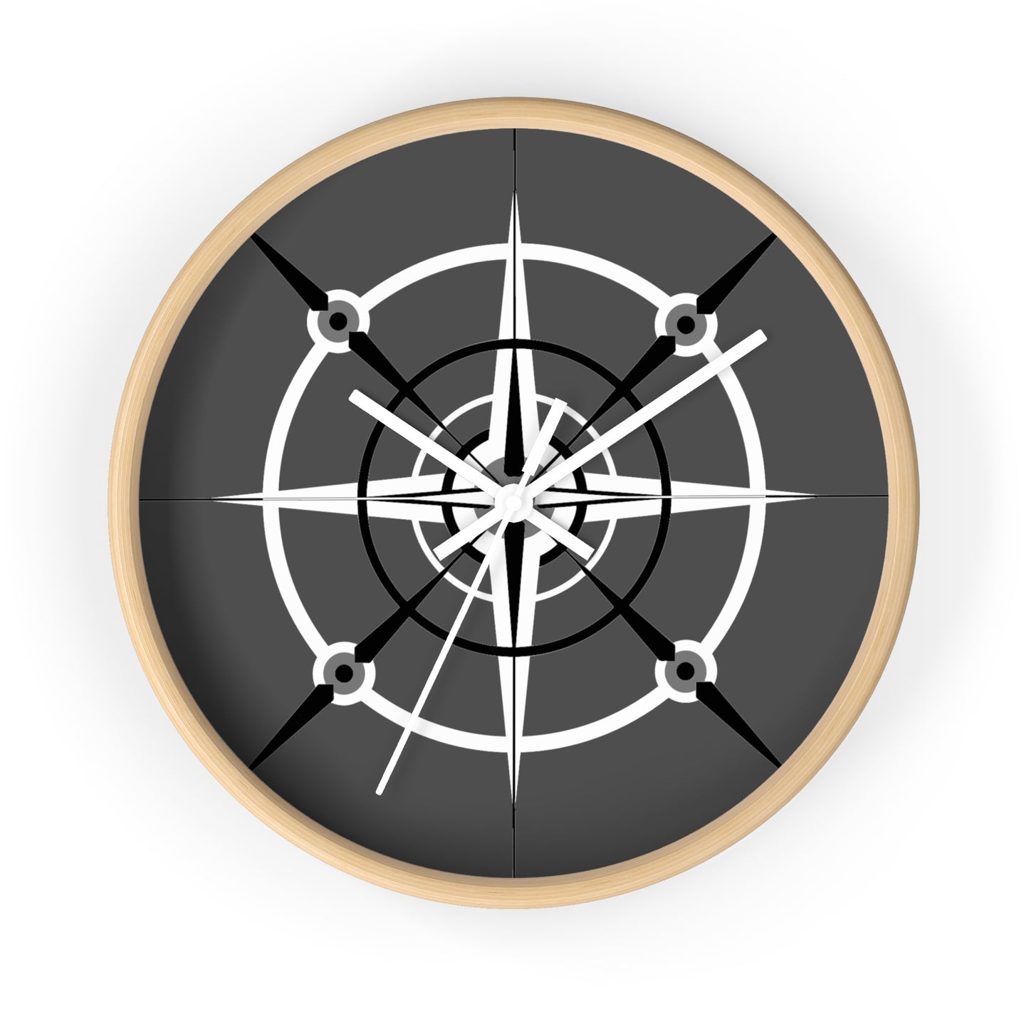 Smokey Monochrome Compass Rose Wall Clock