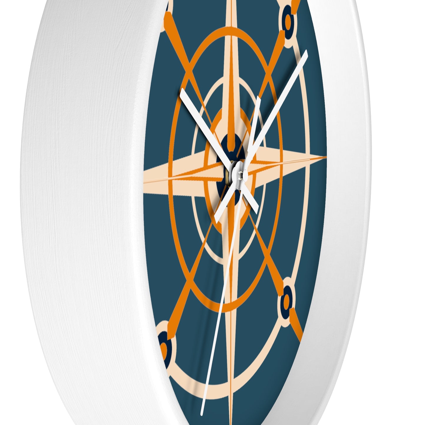 Creamsicle Cream and Blue Compass Rose Wall Clock