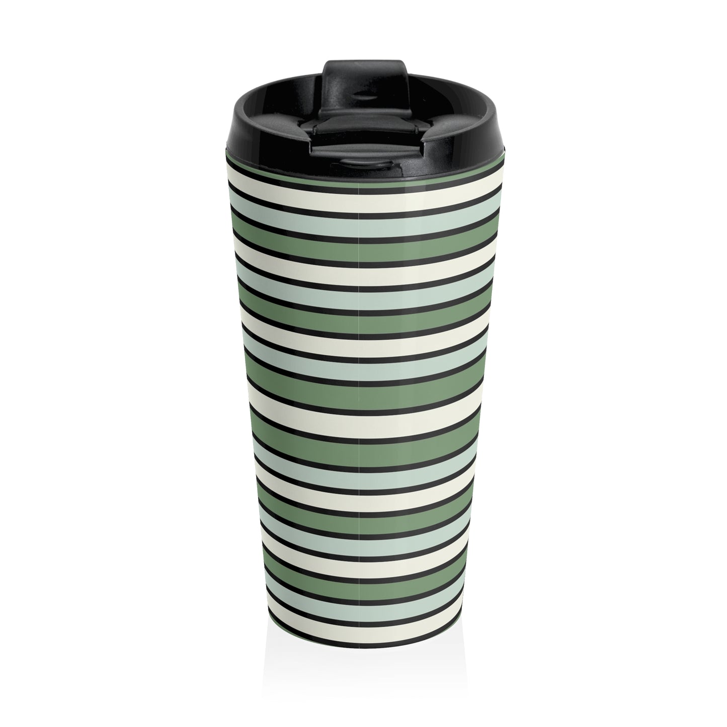 Funky 70's Style Retro Horizontal Striped Stainless Steel Travel Mug in Shades of Seafoam Green