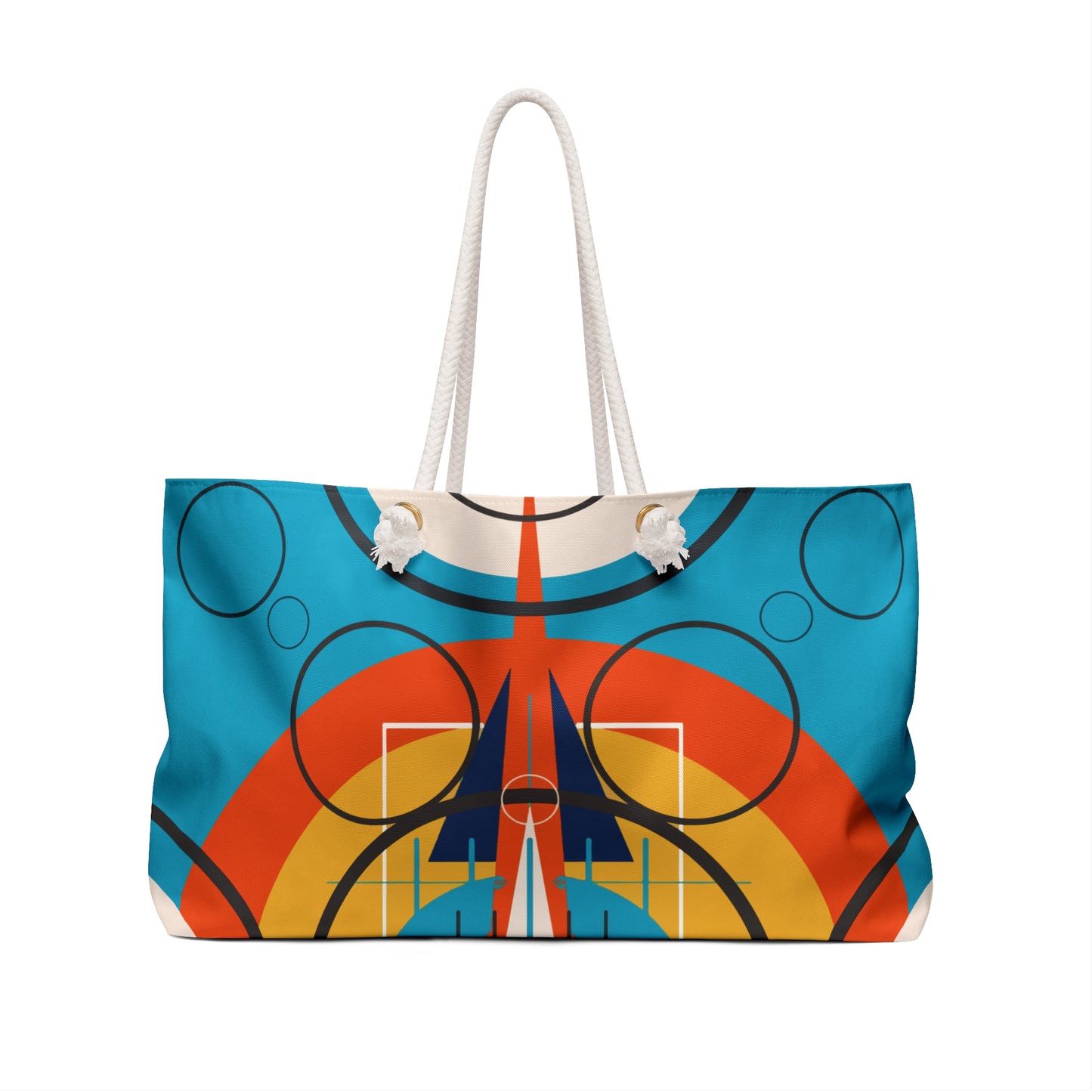 Deco Orange Sunburst Oscillation Weekender Beach Bag