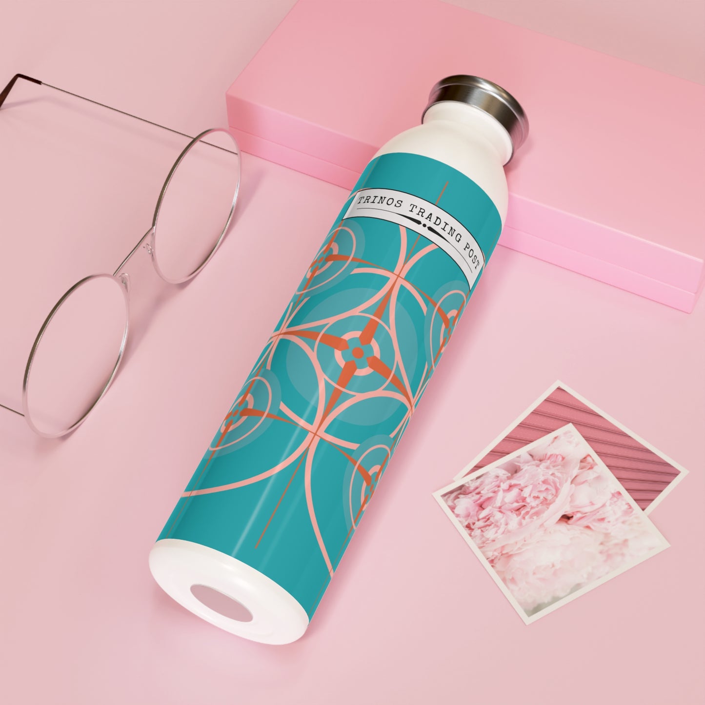 Miami Blue Cherry Blossom Compass Rose 20oz Slim Water Bottle