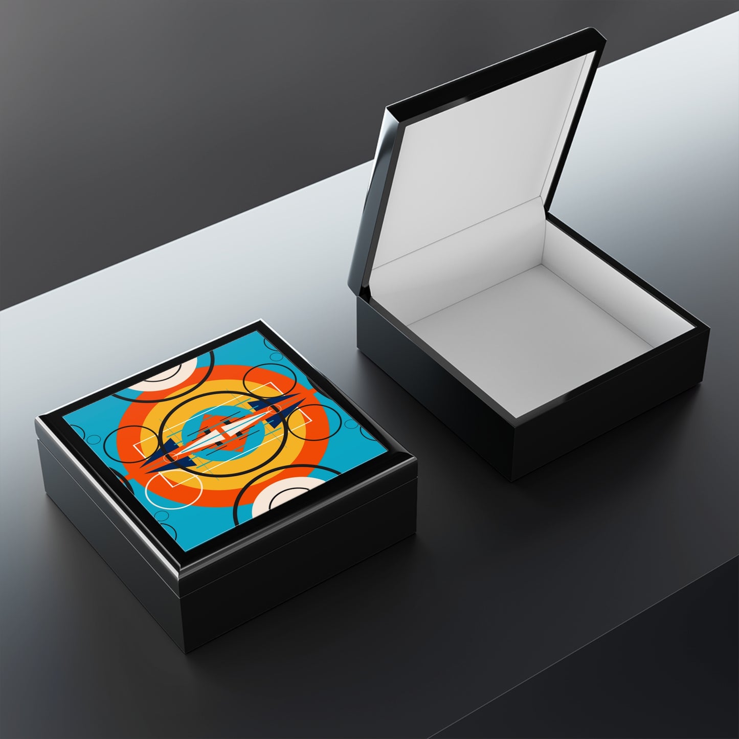 Deco Orange Sunburst Oscillation Jewlery Box