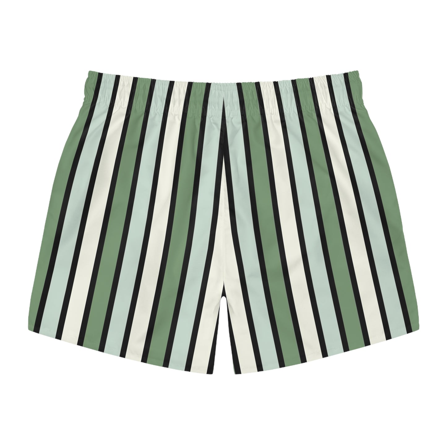 Funky 70's Style Retro Striped Swim Trunks in Shades of Seafoam Green