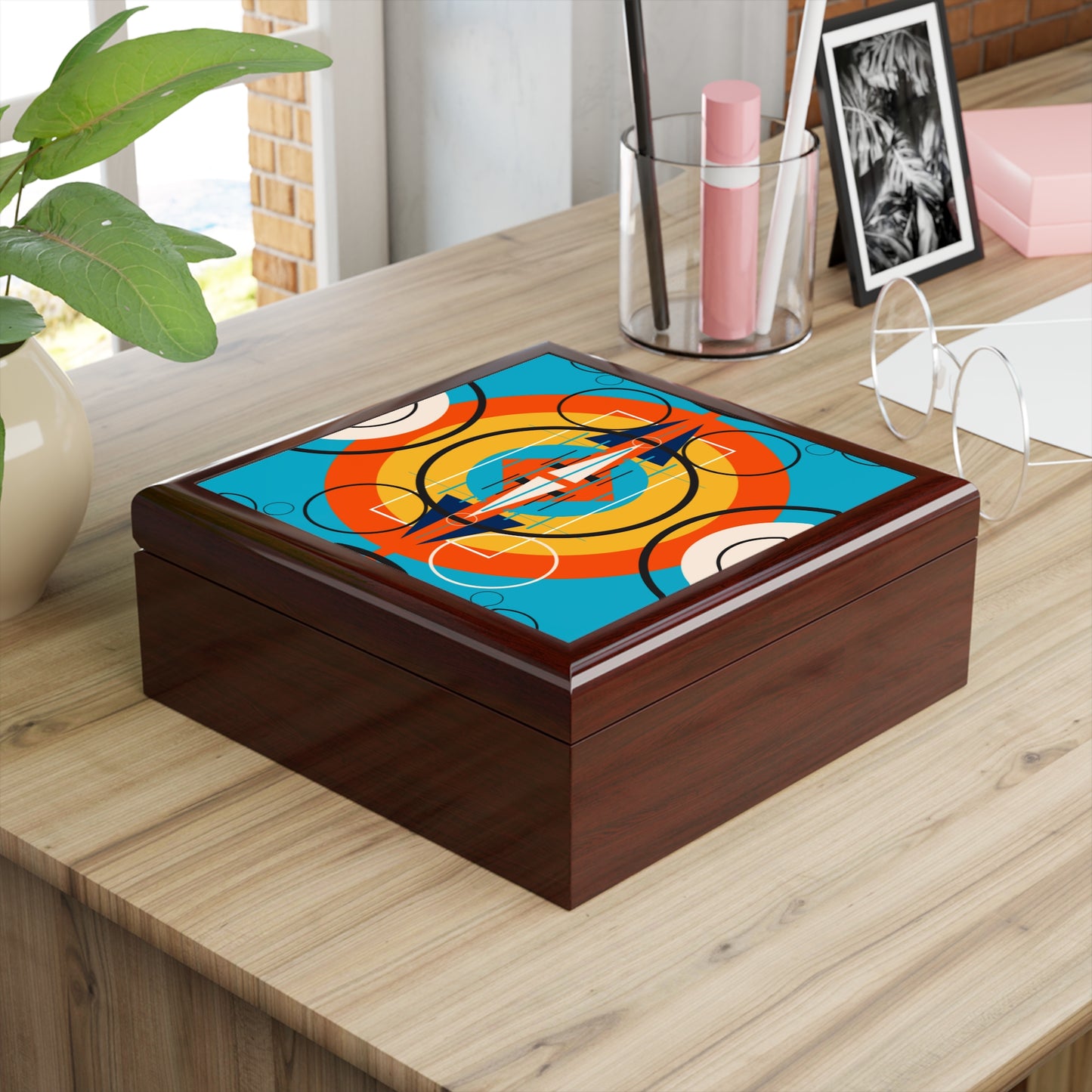 Deco Orange Sunburst Oscillation Jewlery Box