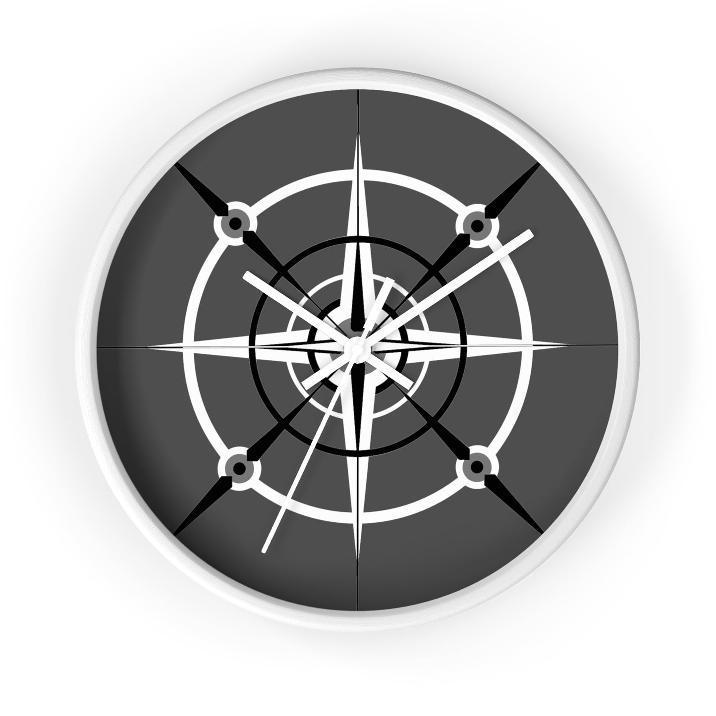 Smokey Monochrome Compass Rose Wall Clock