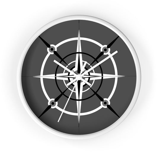 Smokey Monochrome Compass Rose Wall Clock