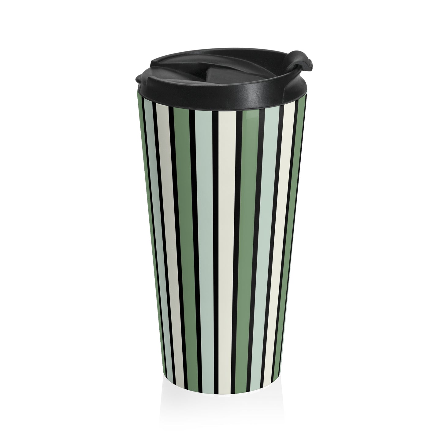 Funky 70's Style Retro Vertical Striped Stainless Steel Travel Mug in Shades of Seafoam Green