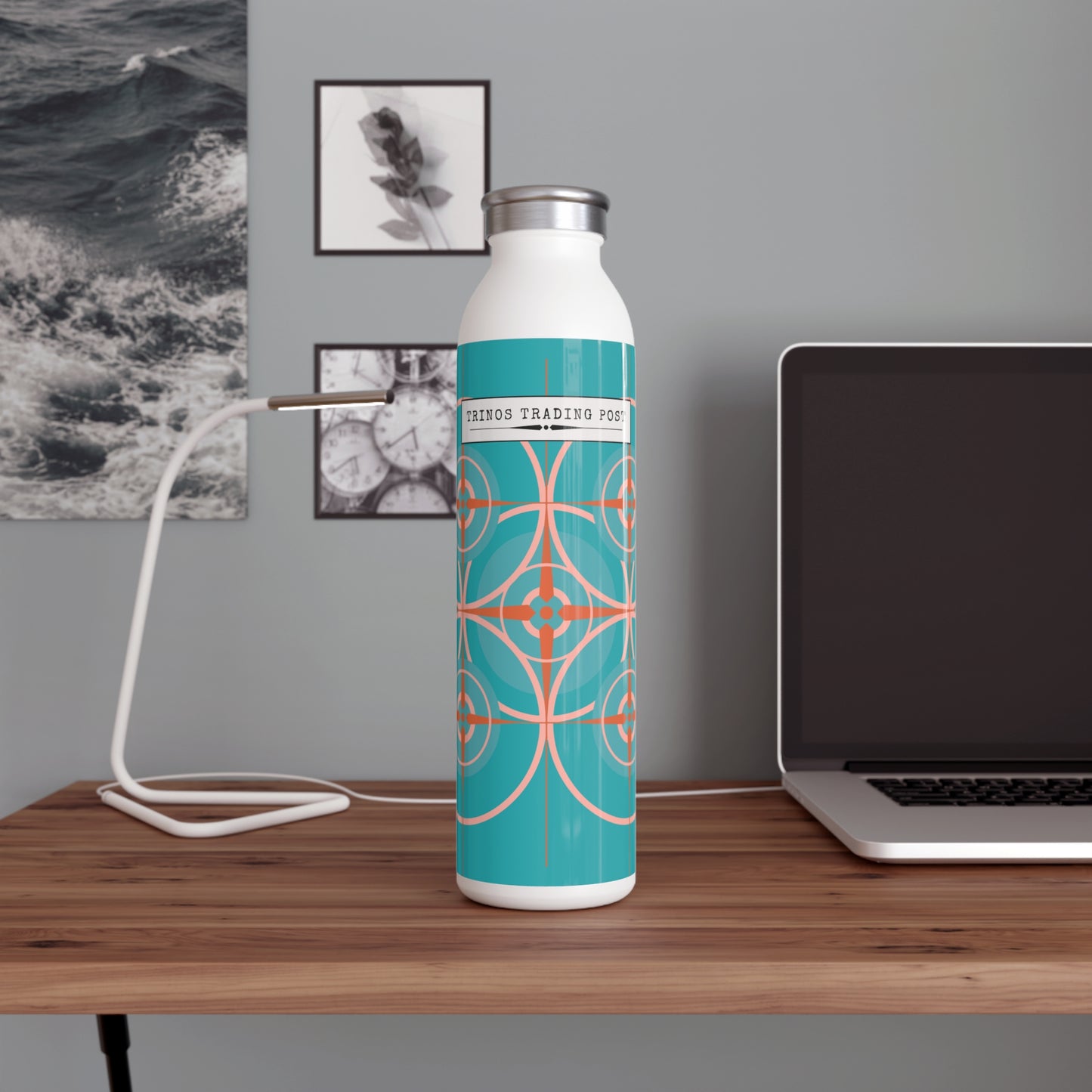 Miami Blue Cherry Blossom Compass Rose 20oz Slim Water Bottle