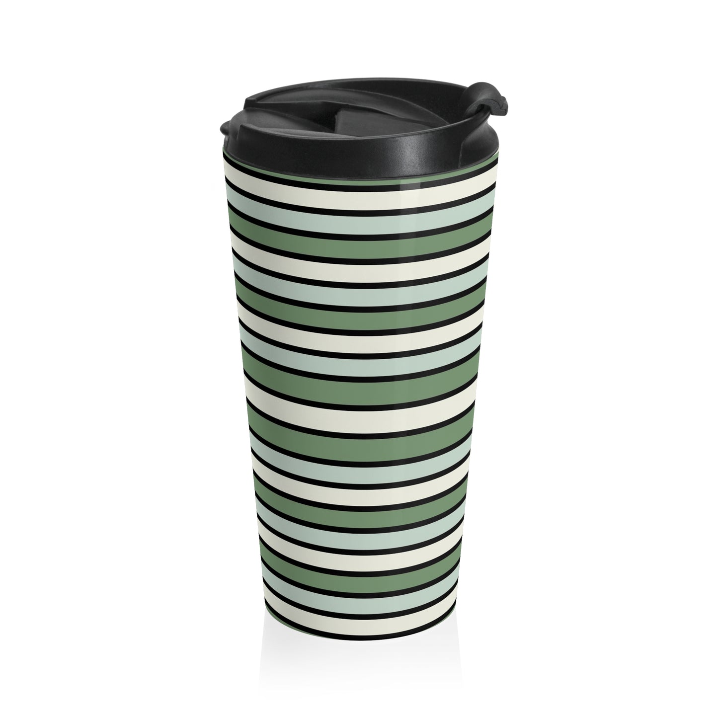 Funky 70's Style Retro Horizontal Striped Stainless Steel Travel Mug in Shades of Seafoam Green