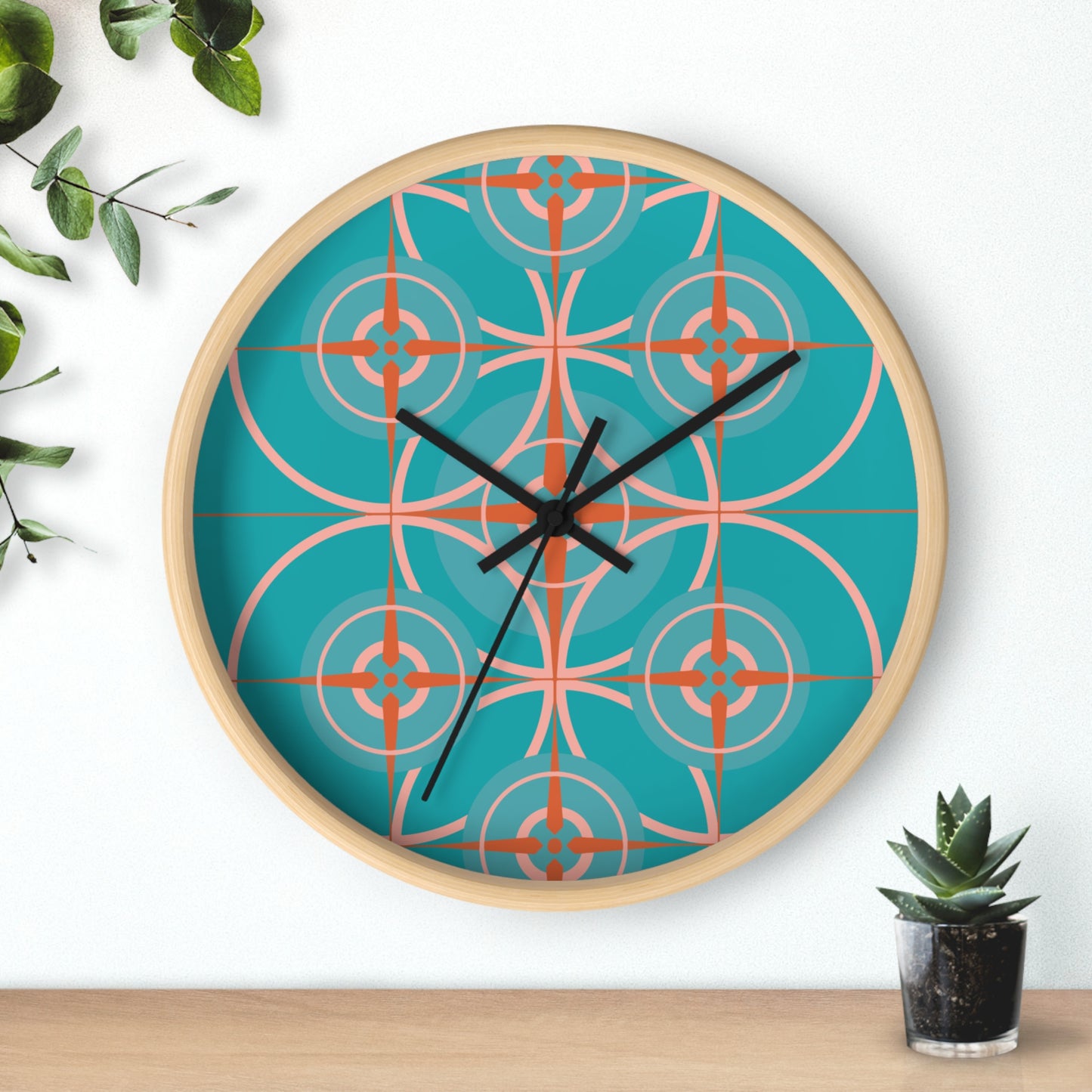 Miami Blue Cherry Compass Rose Wall Clock