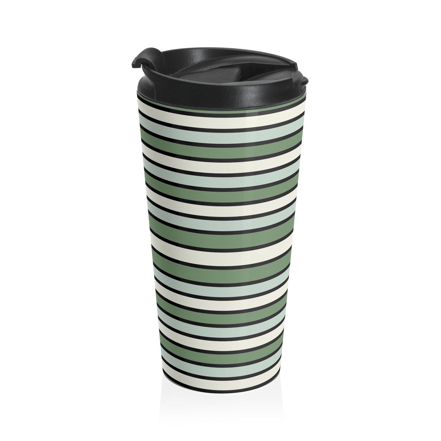 Funky 70's Style Retro Horizontal Striped Stainless Steel Travel Mug in Shades of Seafoam Green