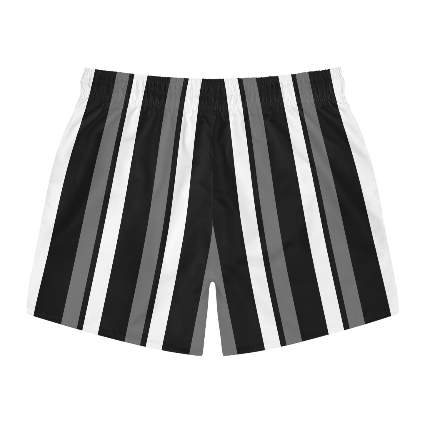 Funky 70's Style Retro Striped Swim Trunks in Monochrome Black/White/Grey