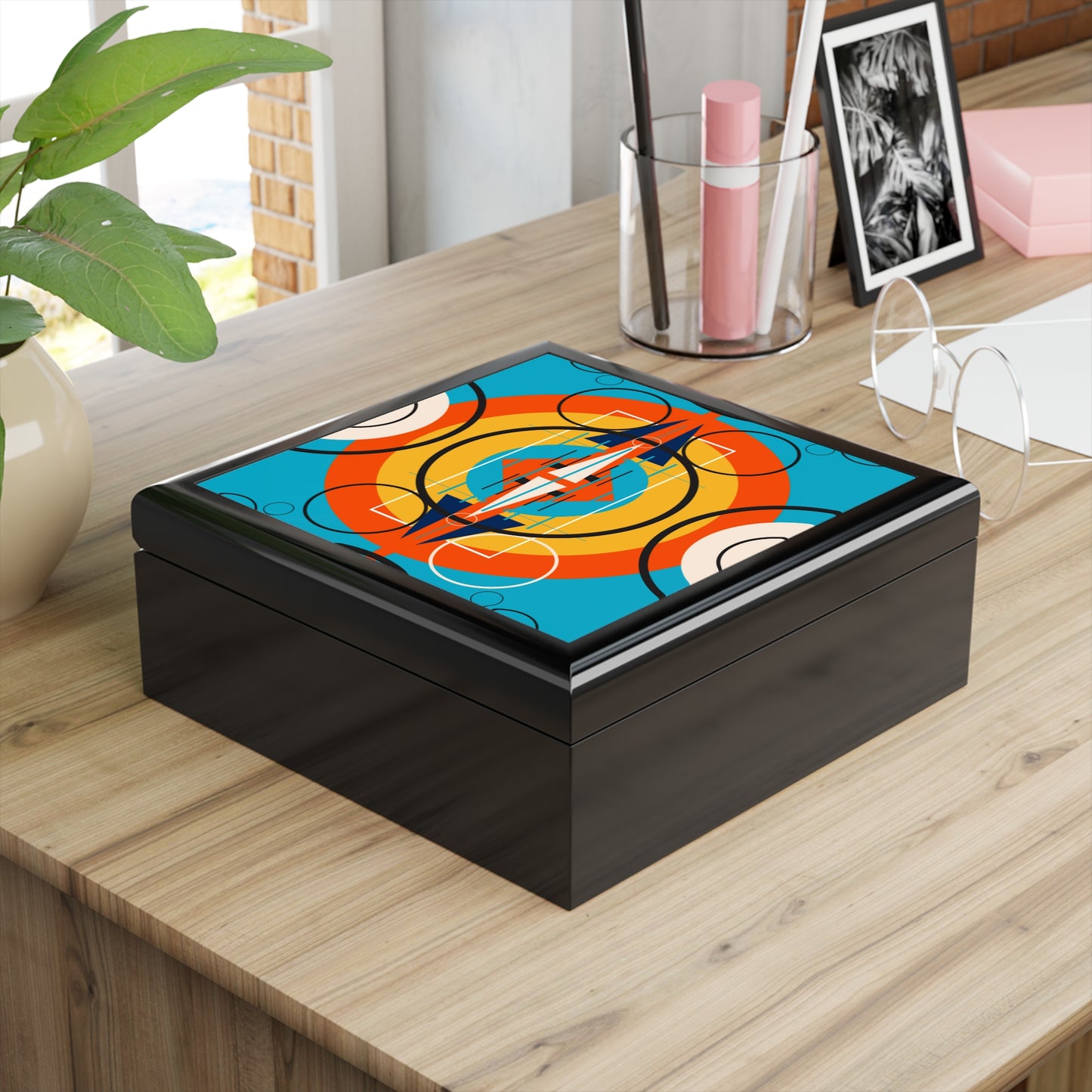 Deco Orange Sunburst Oscillation Jewlery Box