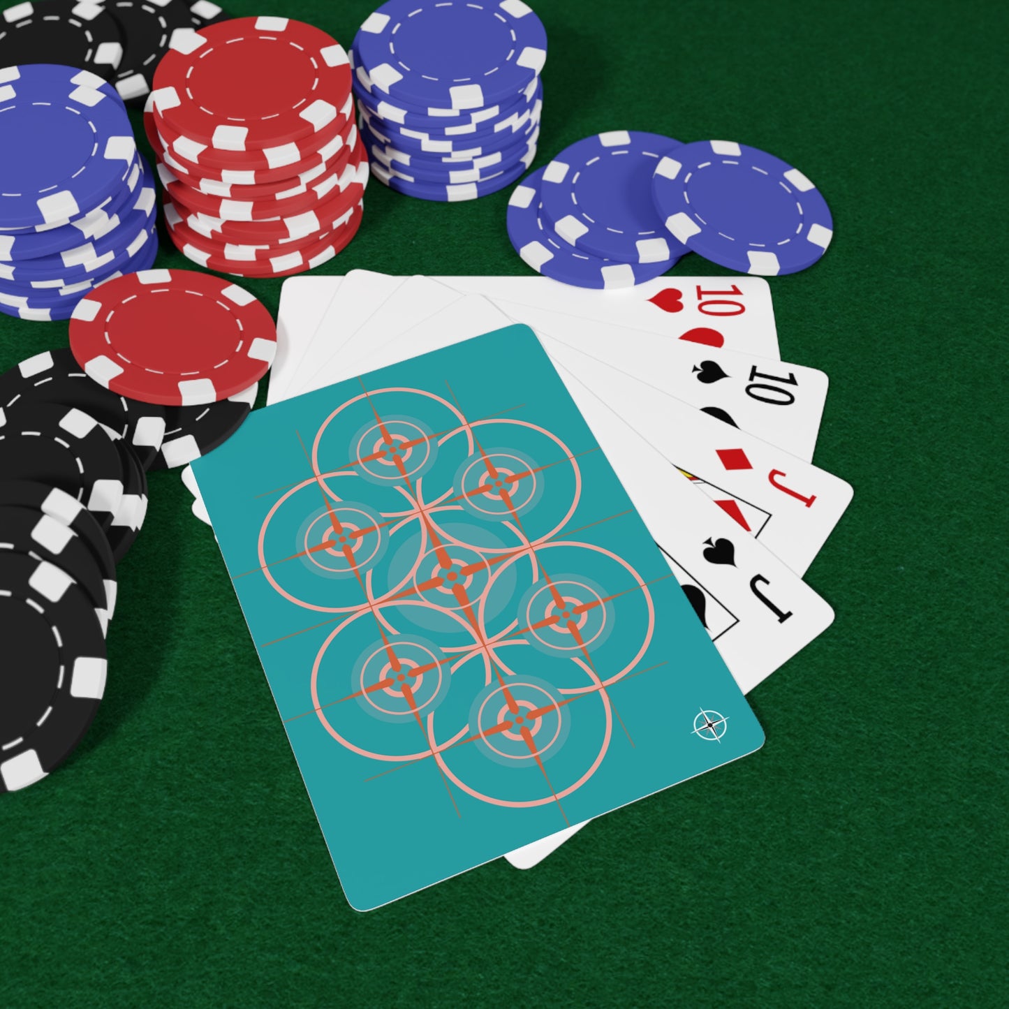 Casino - Miami Blue Cherry Blossom Compass Rose Custom Poker Cards