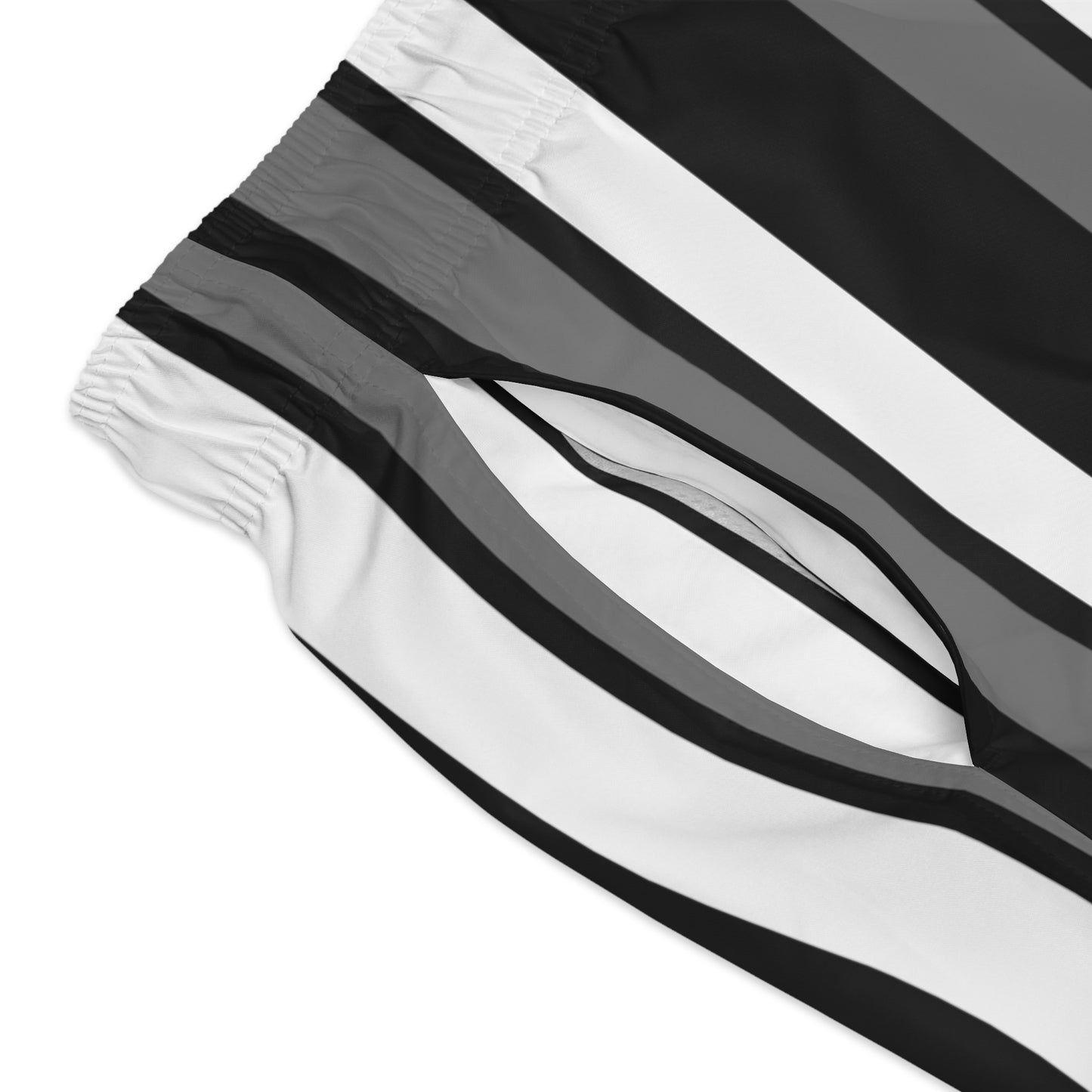 Funky 70's Style Retro Striped Swim Trunks in Monochrome Black/White/Grey