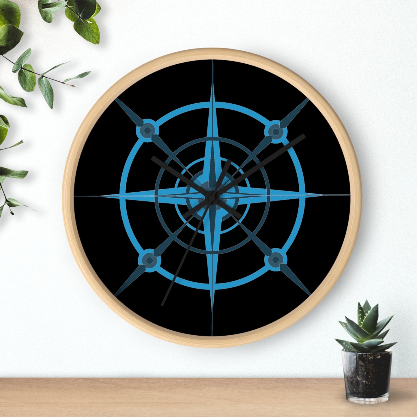 NIghtwing Blue-Black Compass Rose Wall Clock