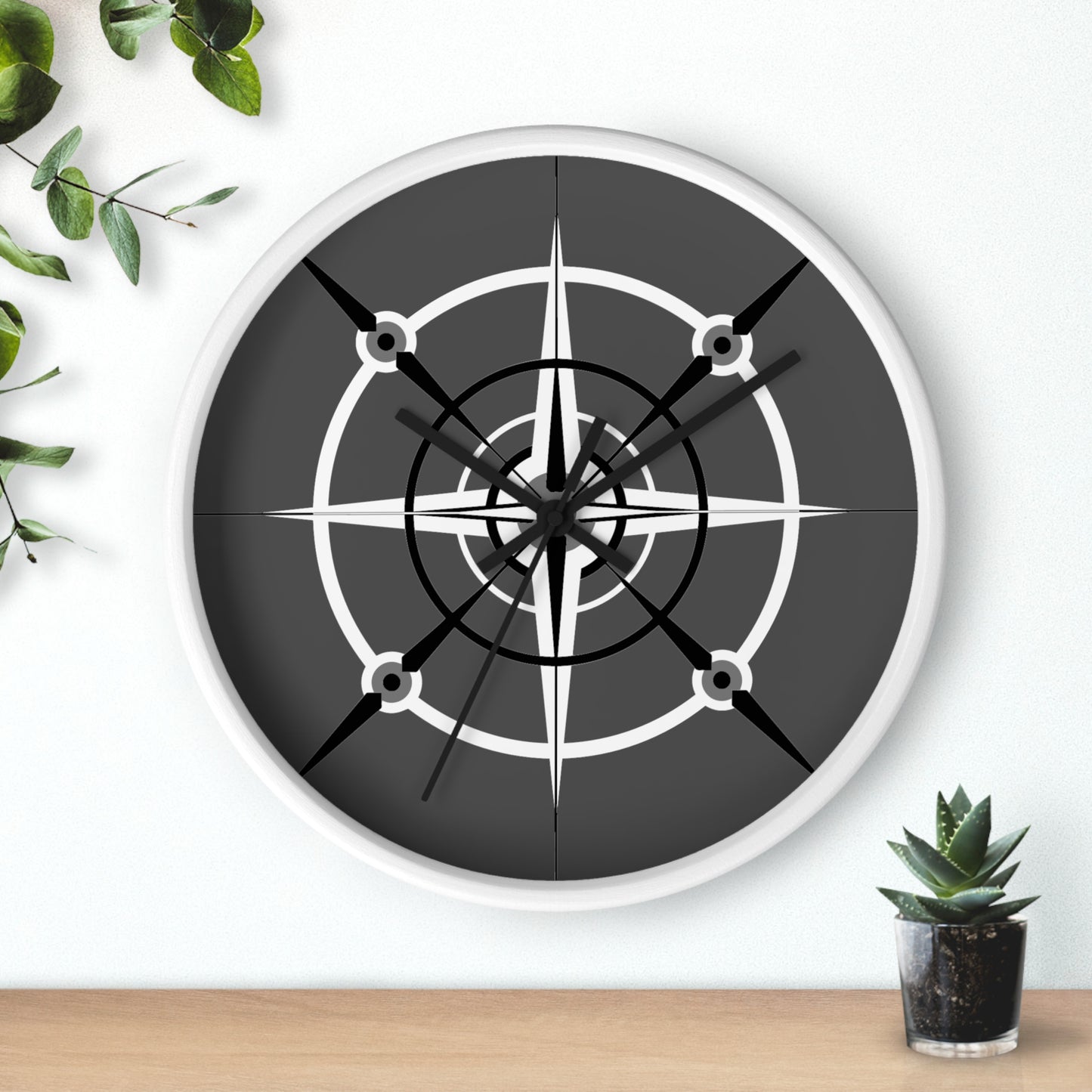 Smokey Monochrome Compass Rose Wall Clock