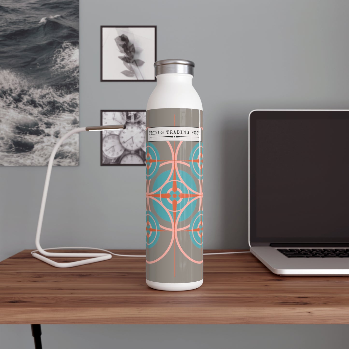 Miami Cotton Candy Grey Compass Rose 20oz Slim Water Bottle