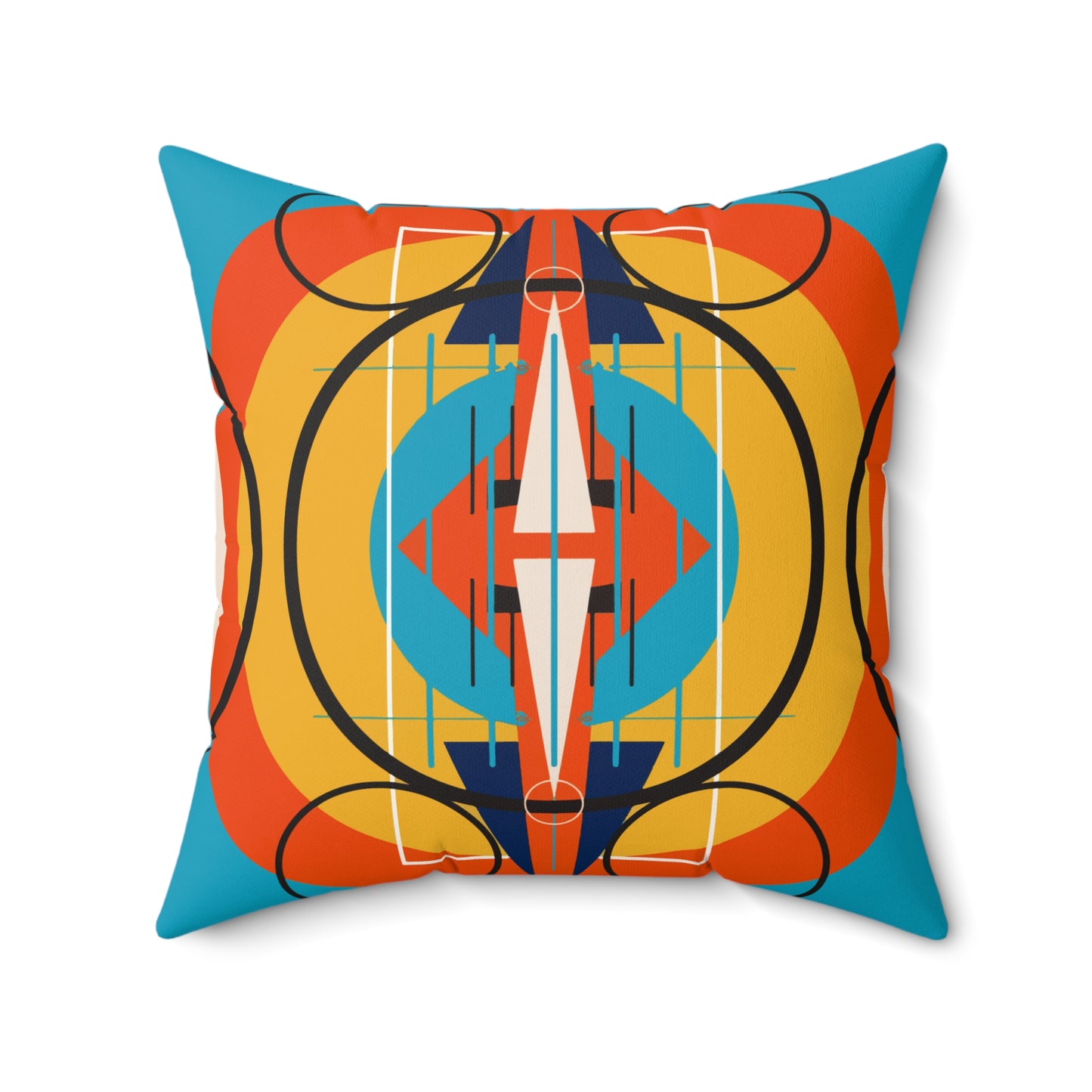 Deco Orange Sunburst Oscillation Spun Polyester Square Pillow