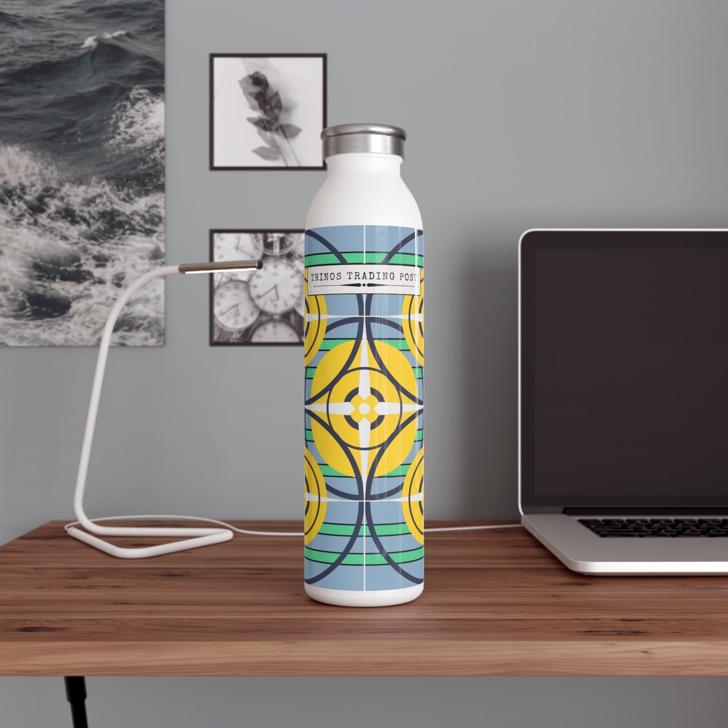 Sunflower Yellow Compass Rose 20oz Slim Water Bottle