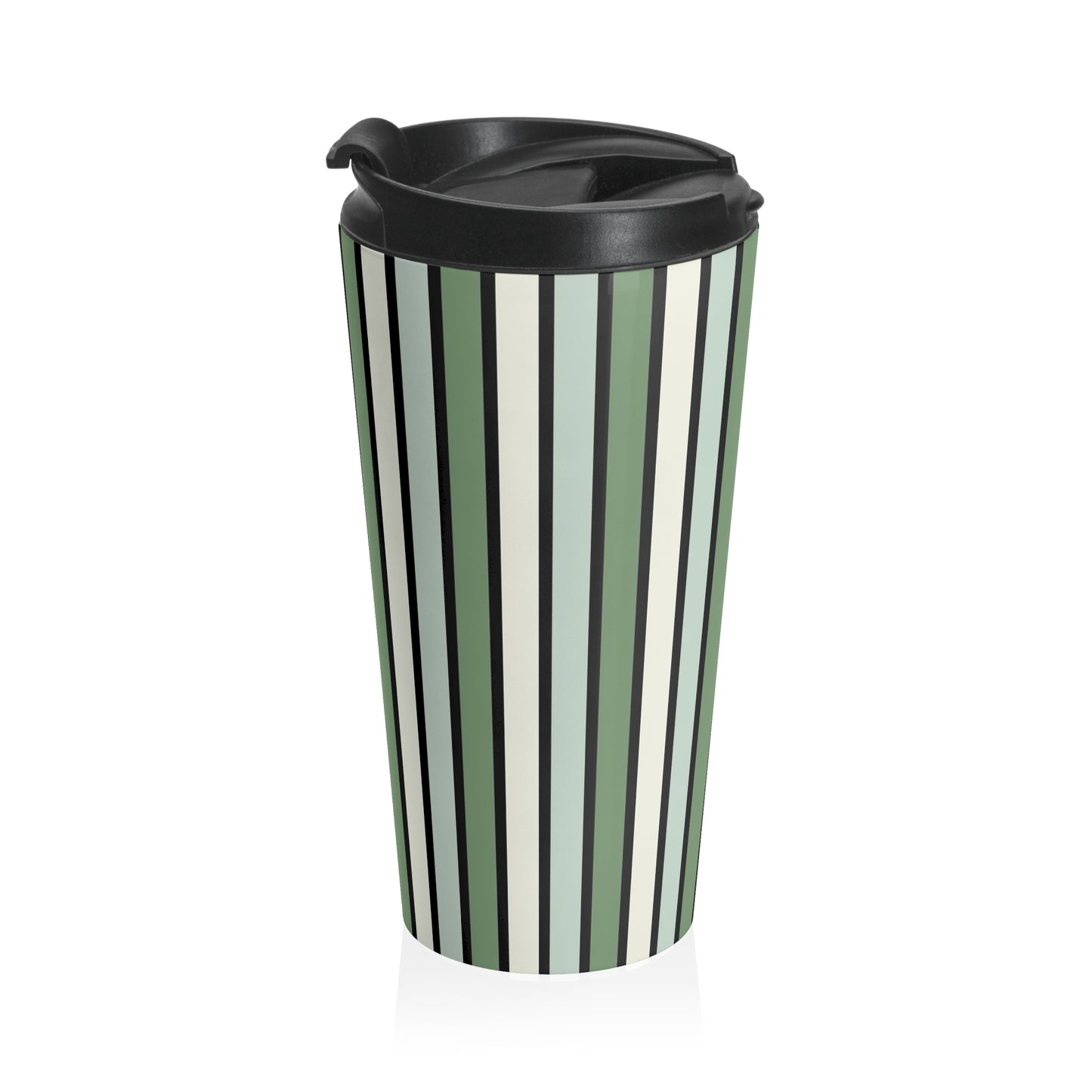 Funky 70's Style Retro Vertical Striped Stainless Steel Travel Mug in Shades of Seafoam Green