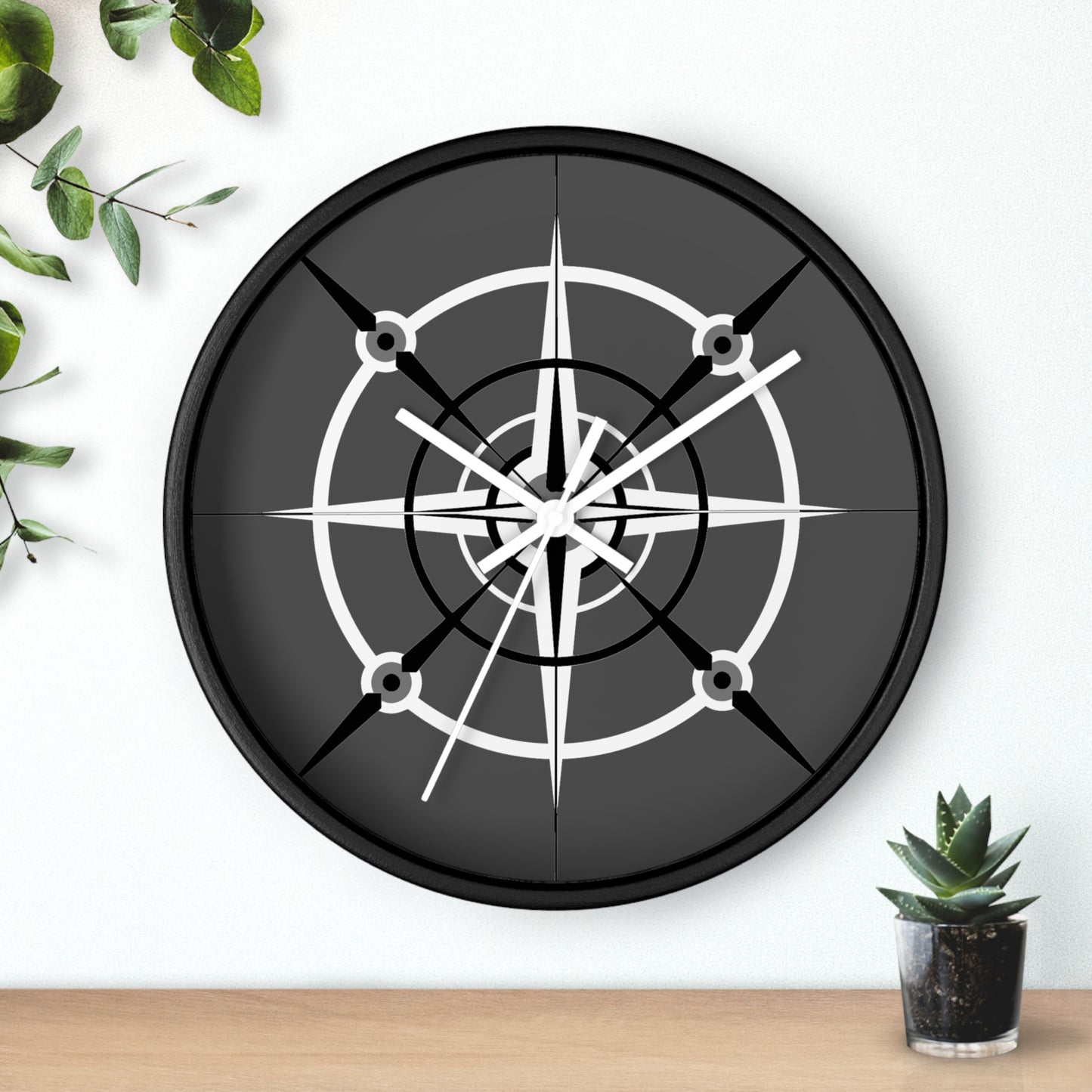 Smokey Monochrome Compass Rose Wall Clock