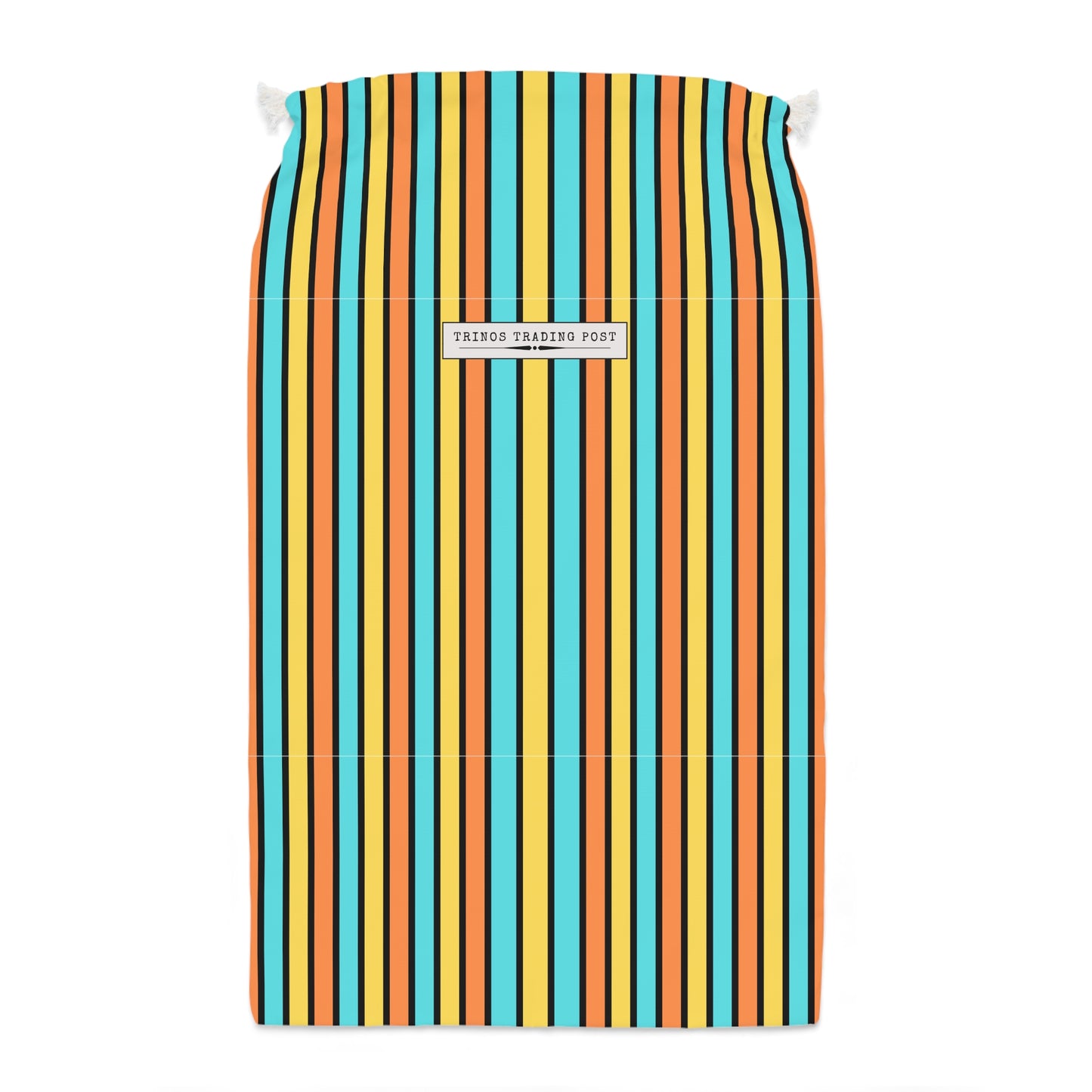 Funky 70's Style Retro Striped Super Delux Laundry Sack in Goldenrod/Teal/Orange