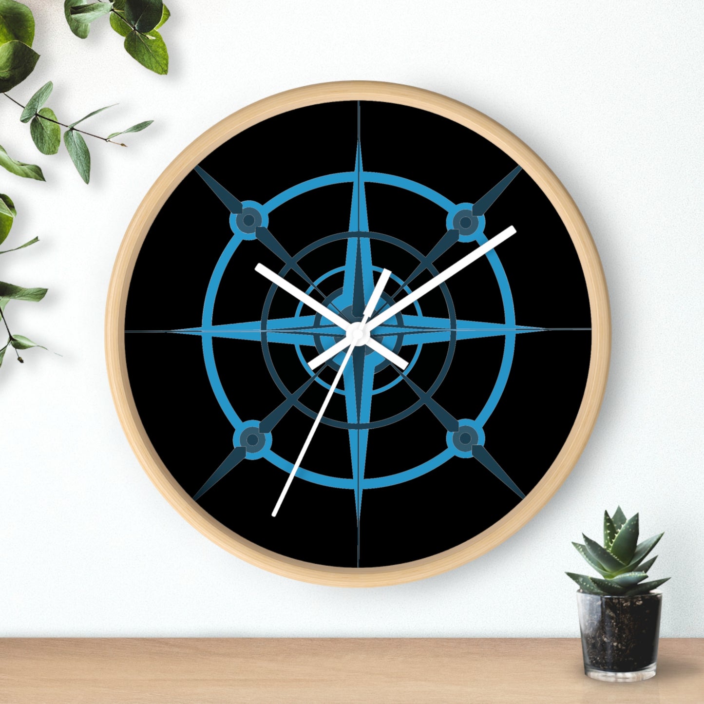 NIghtwing Blue-Black Compass Rose Wall Clock