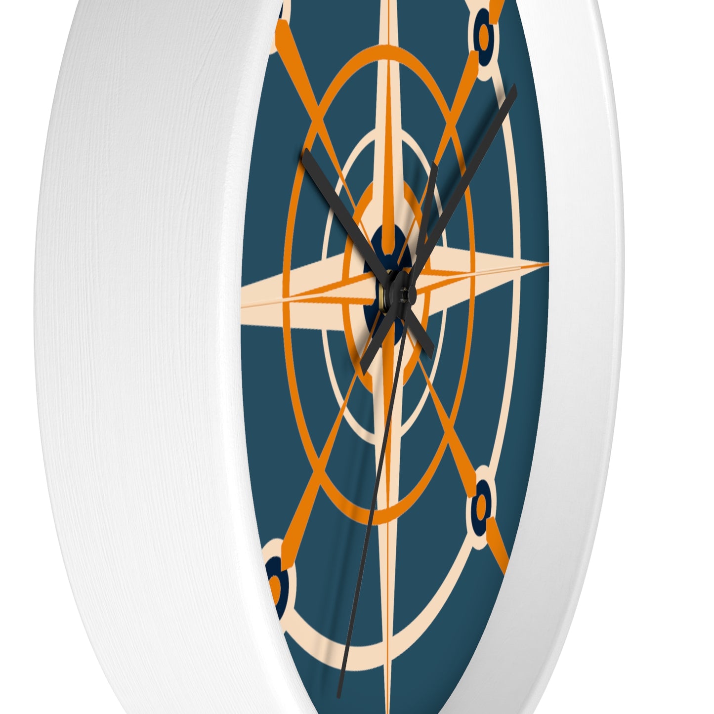 Creamsicle Cream and Blue Compass Rose Wall Clock