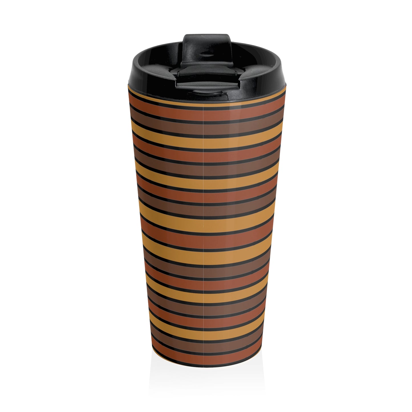 Funky 70's Style Retro Horizontal Striped Stainless Steel Travel Mug in Shades of Mahogany