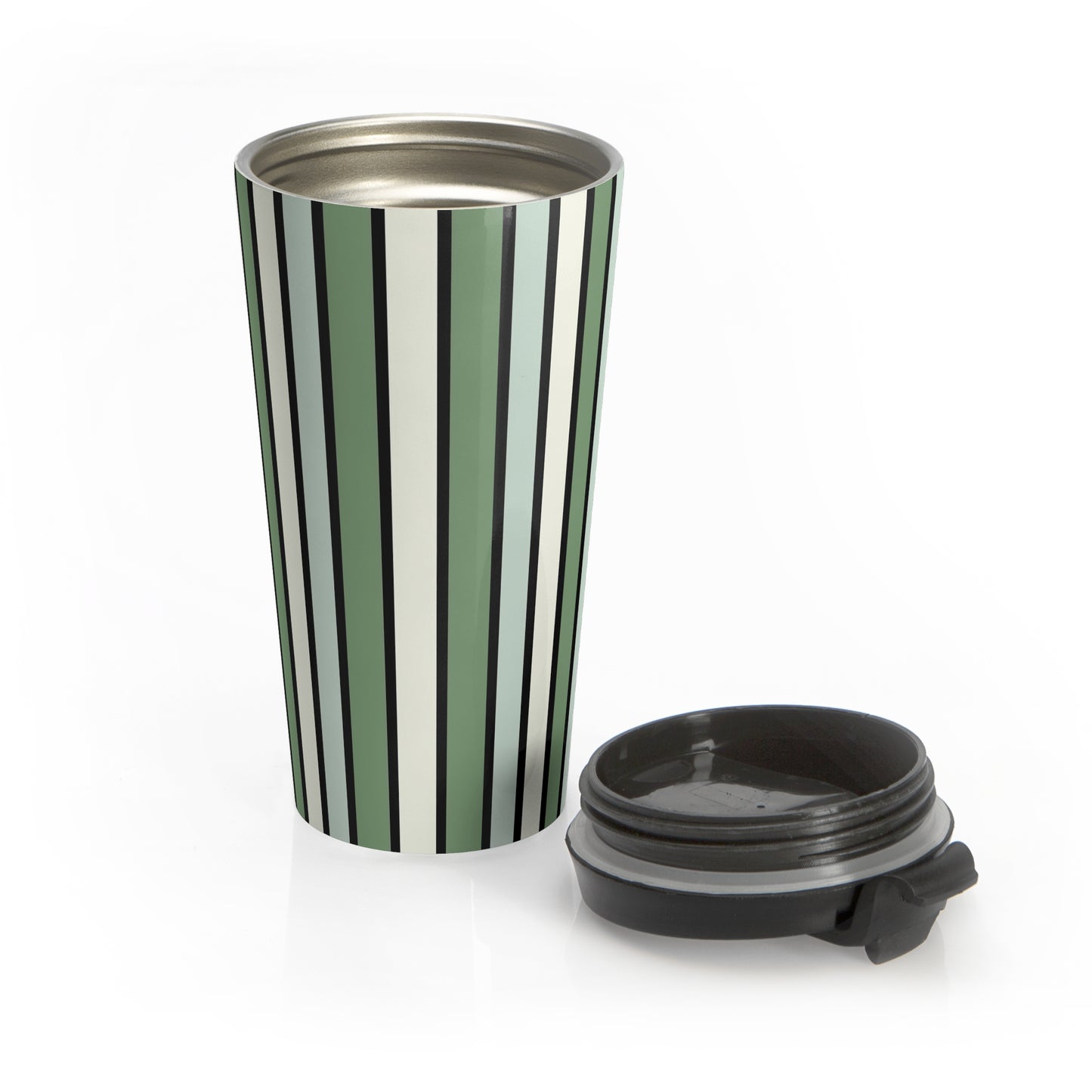 Funky 70's Style Retro Vertical Striped Stainless Steel Travel Mug in Shades of Seafoam Green