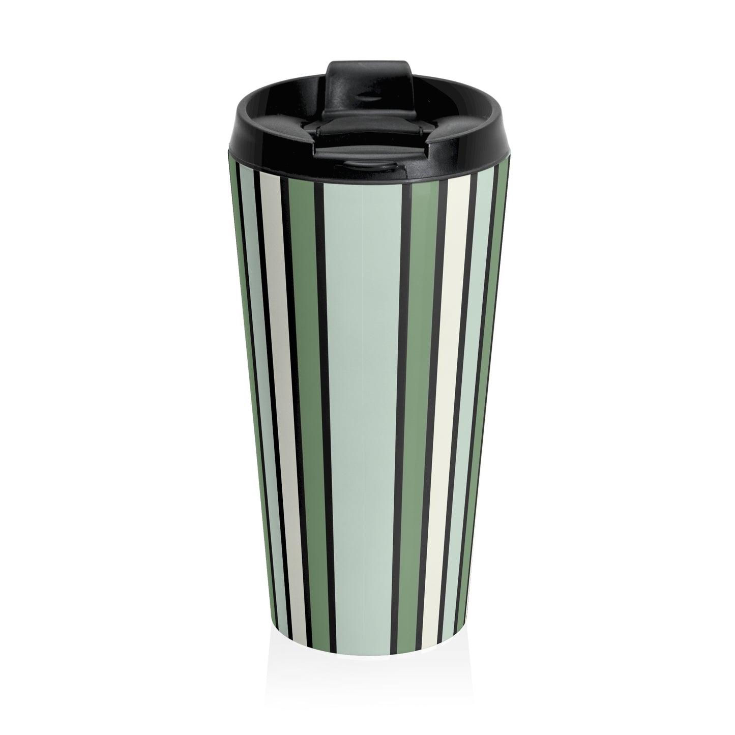 Funky 70's Style Retro Vertical Striped Stainless Steel Travel Mug in Shades of Seafoam Green