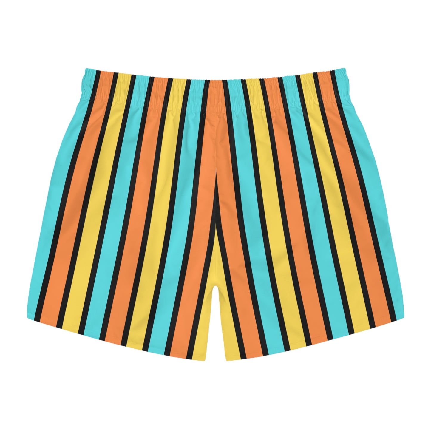 Funky 70's Style Retro Striped Swim Trunks in Goldenrod/Teal/Orange