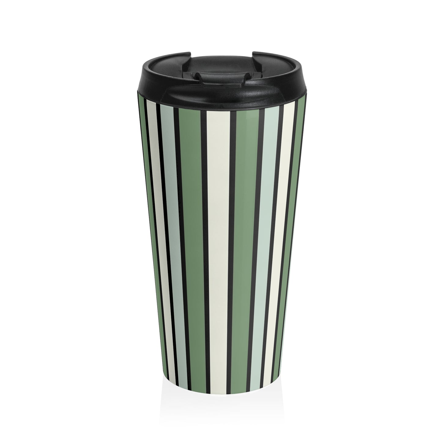 Funky 70's Style Retro Vertical Striped Stainless Steel Travel Mug in Shades of Seafoam Green