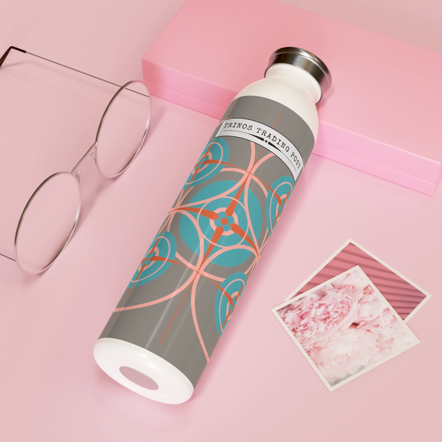 Miami Cotton Candy Grey Compass Rose 20oz Slim Water Bottle