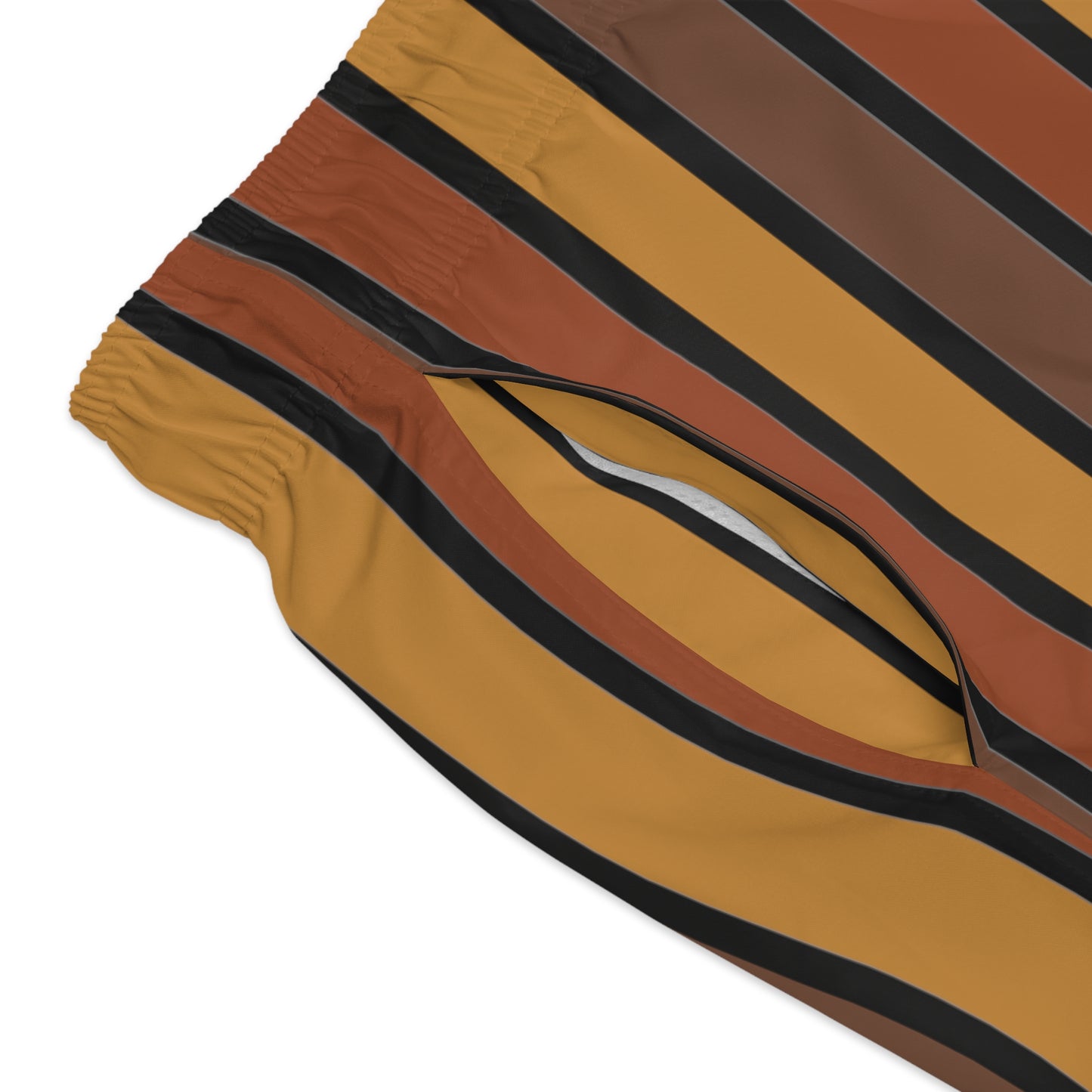 Funky 70's Style Retro Striped Swim Trunks in Shades of Mahogany