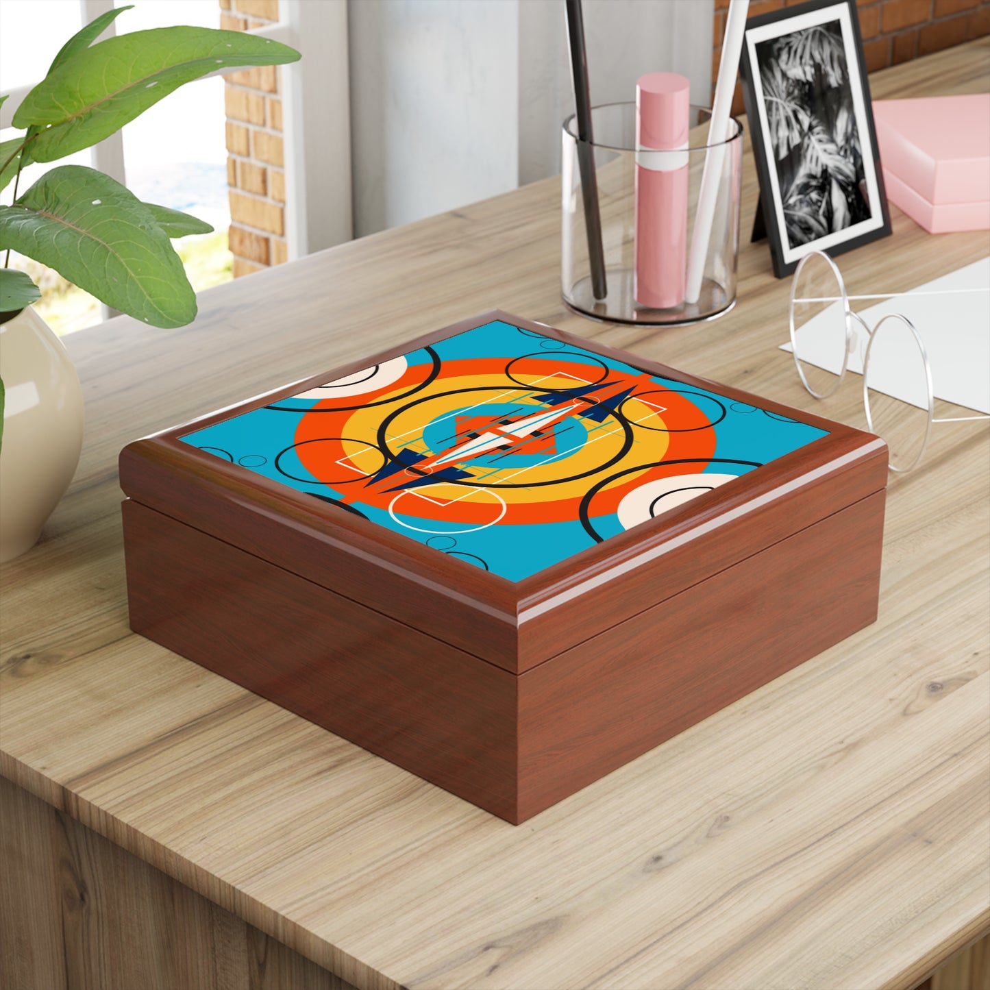 Deco Orange Sunburst Oscillation Jewlery Box