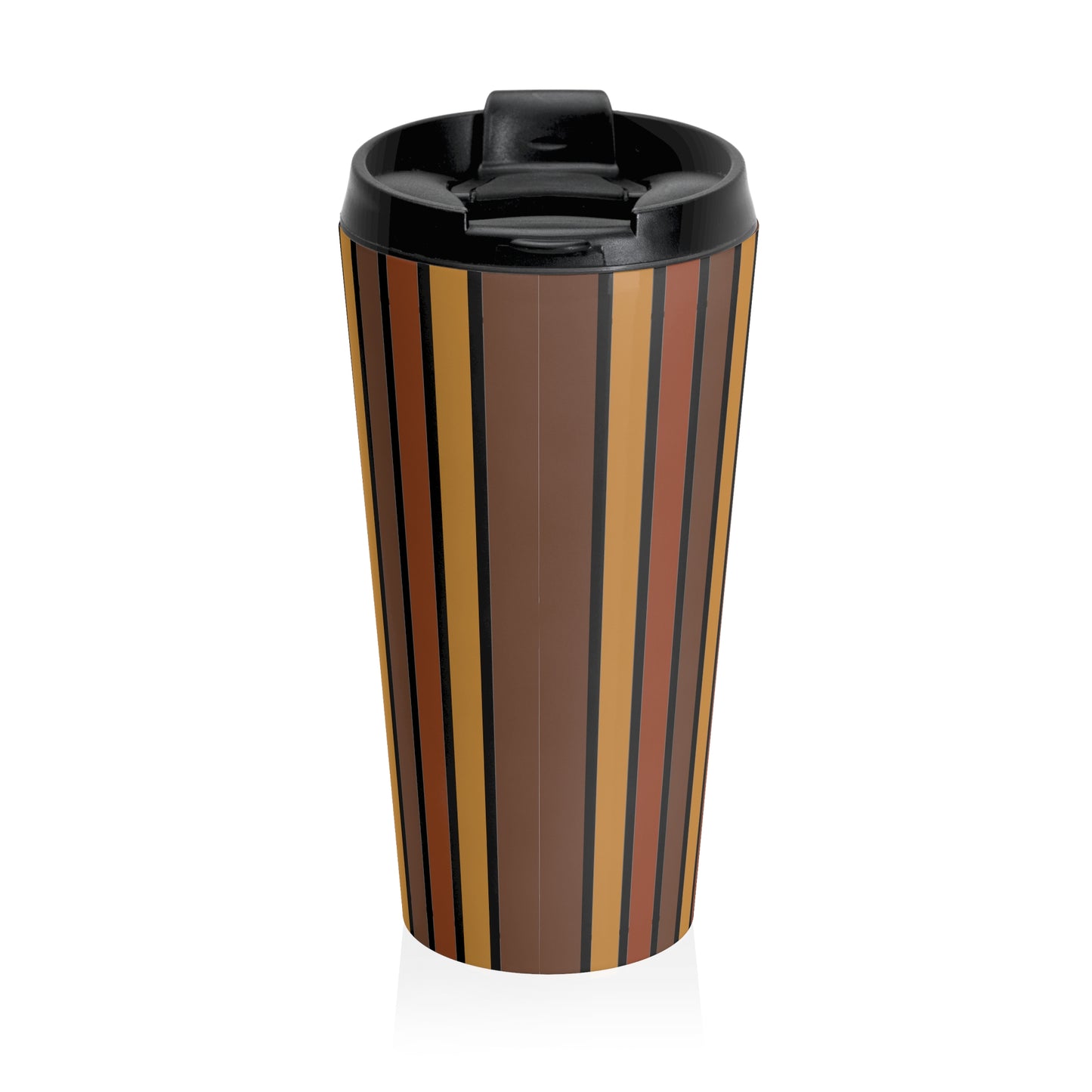 Funky 70's Style Retro Vertical Striped Stainless Steel Travel Mug in Shades of Mahogany