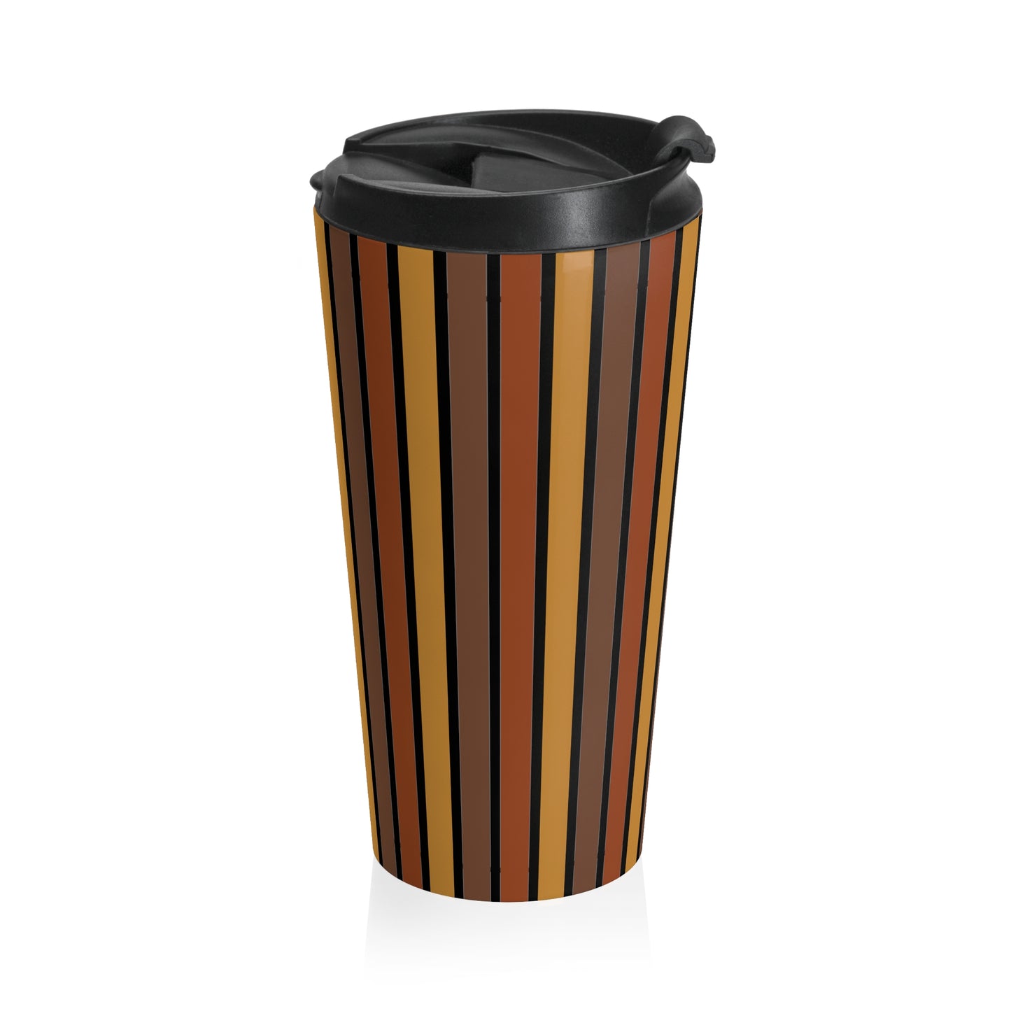 Funky 70's Style Retro Vertical Striped Stainless Steel Travel Mug in Shades of Mahogany