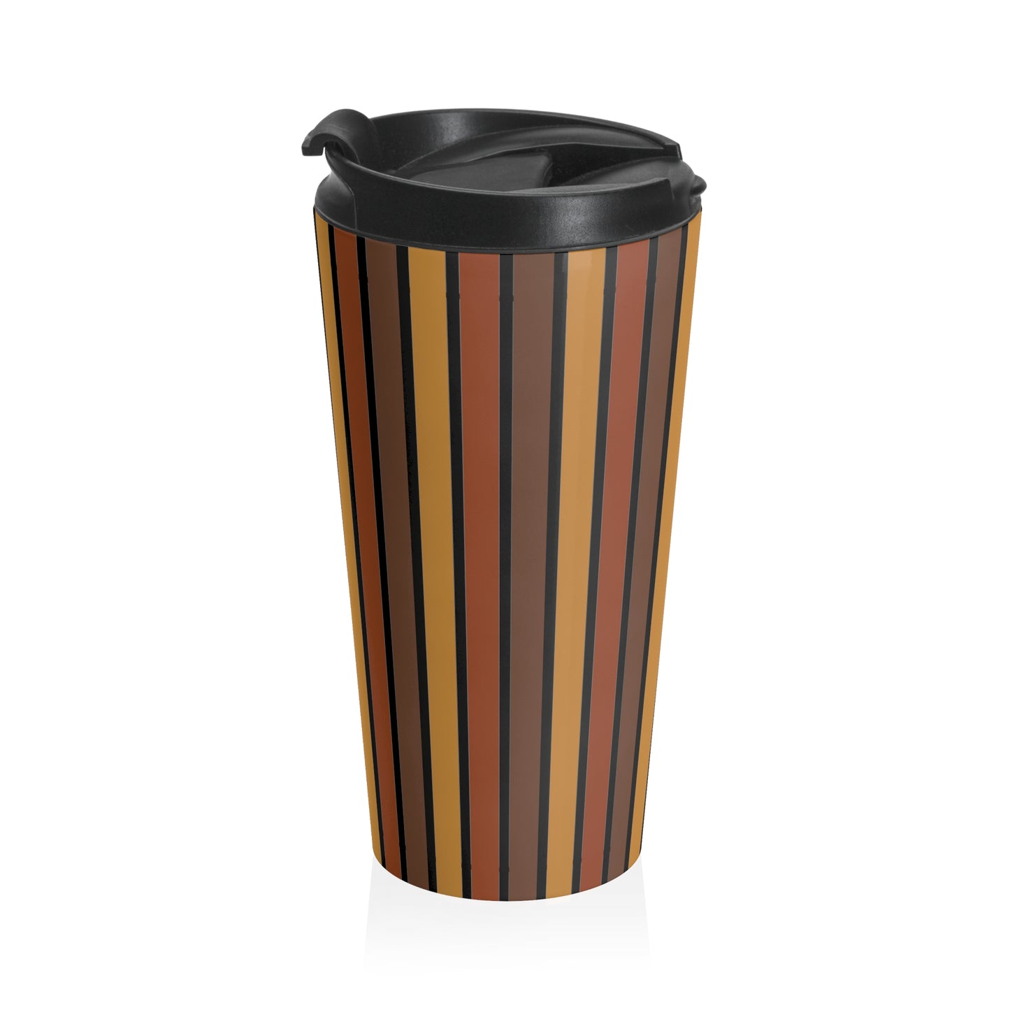 Funky 70's Style Retro Vertical Striped Stainless Steel Travel Mug in Shades of Mahogany