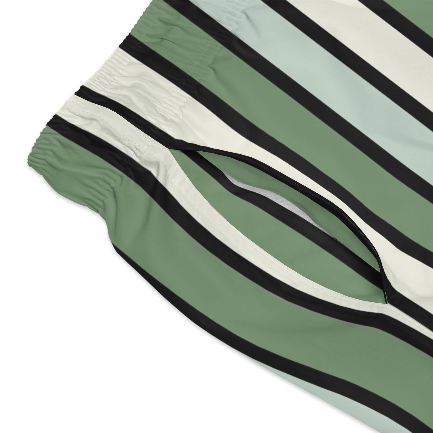 Funky 70's Style Retro Striped Swim Trunks in Shades of Seafoam Green