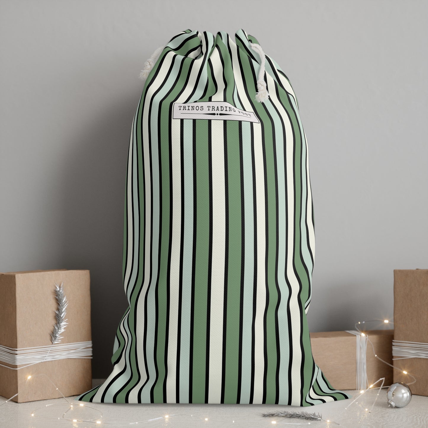 Funky 70's Style Retro Striped Super Delux Laundry Sack in Shades of Seafoam Green