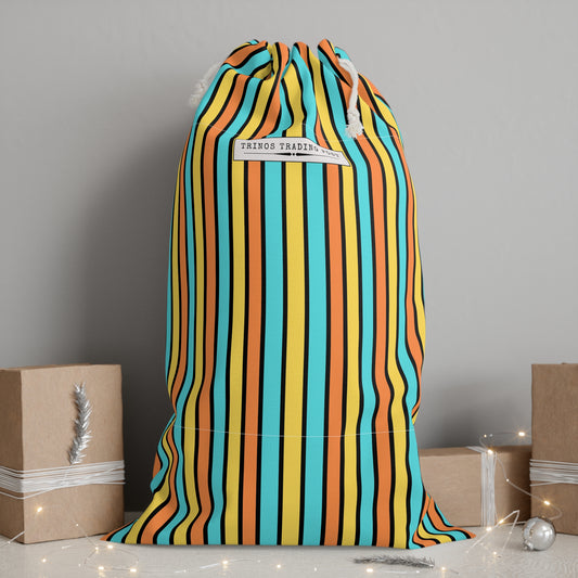 Funky 70's Style Retro Striped Super Delux Laundry Sack in Goldenrod/Teal/Orange