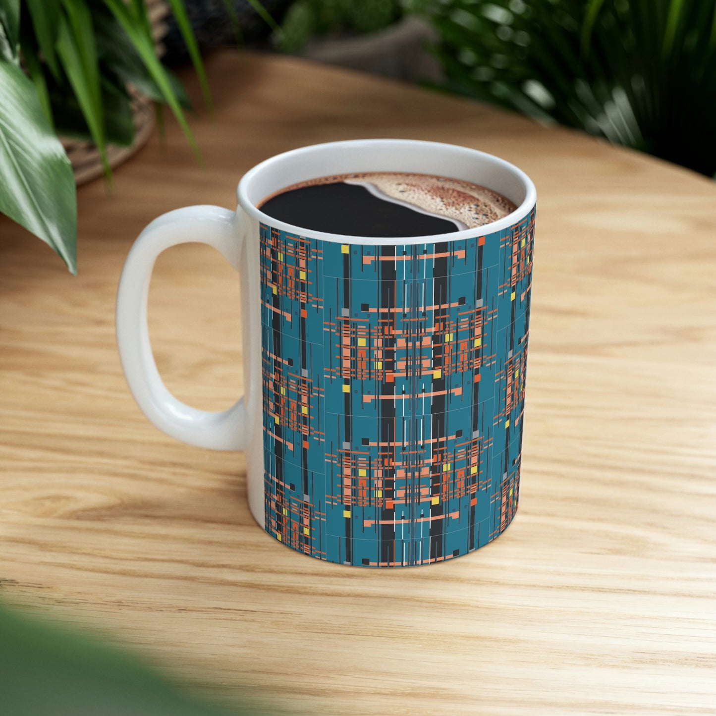 Bamboo Inspired Graphic Ceramic Mug in Medium Electric Blue